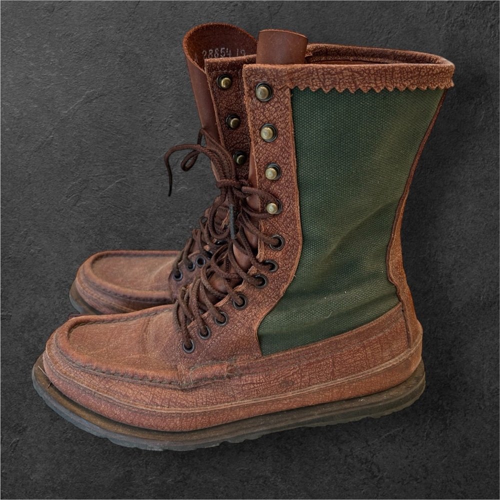 Russell Moccasin Co. Premium Build Custom Boots, Leather + Canvas Boots, Sz 7